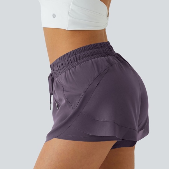 Halara purple midrise flowy, two in one running shorts, medium, new - Picture 3 of 11